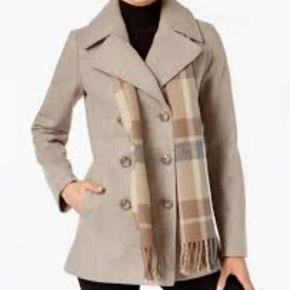 NWT - London Fog Woll Blend Double Breasted Peacoat With Scarf - Picture 4 of 5